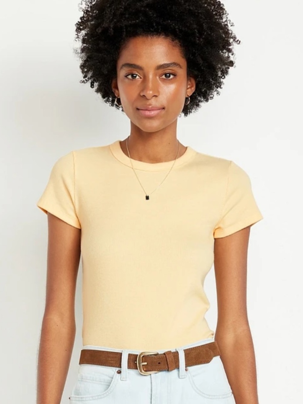 🌴 Old Navy Snug Ribbed Butter Yellow Short Sleeve Tee XL Crewneck
